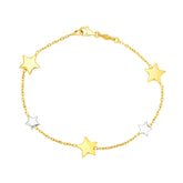 14k Yellow And White Gold Star Charms Bracelet, 7.25 fine designer jewelry for men and women